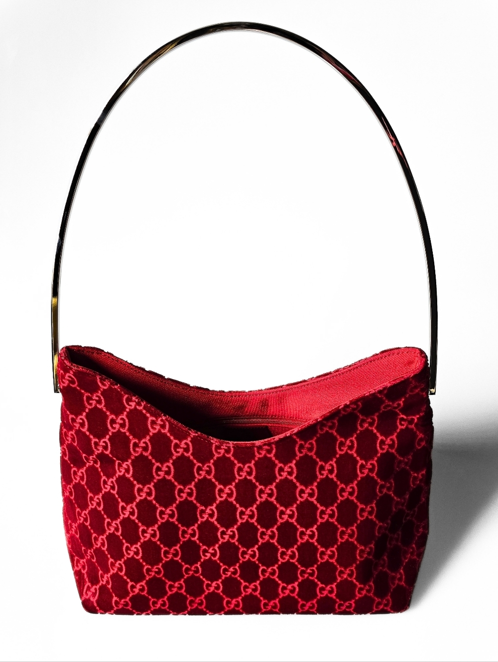 SOLD Gucci 1997 by Tom Ford Red GG Velvet Shoulder Bag Chrome Handle